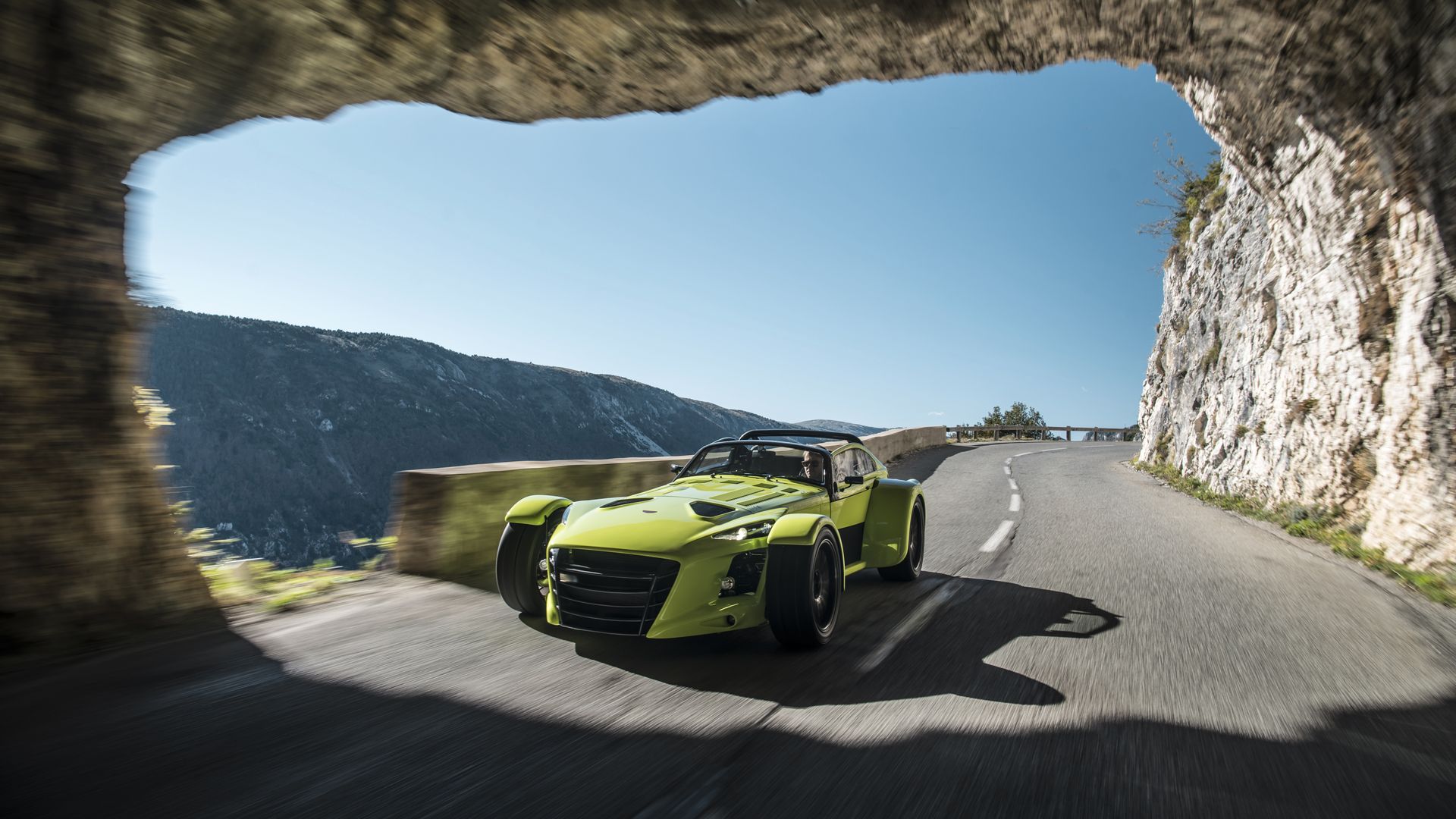 donkervoort, d8gtors, green, tunnel, mountain